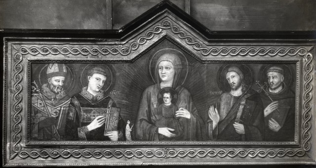 Anonimo — Pacino di Buonaguida - sec. XIV - Madonna con Bambino, santi e donatore — insieme, prima del restauro